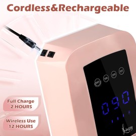 72W Professional UV Light for Nails | Rechargeable Cordless UV LED Nail Lamp with 4 Timers | Professional Nail Dryer with Large LCD Display(Pink)