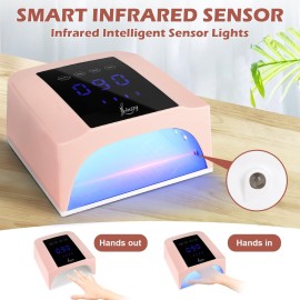 72W Professional UV Light for Nails | Rechargeable Cordless UV LED Nail Lamp with 4 Timers | Professional Nail Dryer with Large LCD Display(Pink)