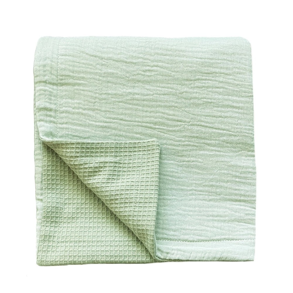 Leyl&Ari Waffle Baby Blanket | Organic Muslin and Waffle Weave Toddler Quilt | Toddler Blankets for Boys Girls (Sage)