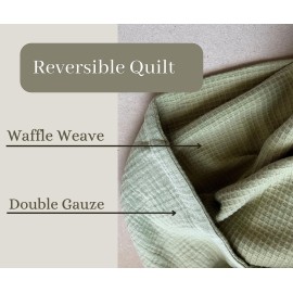 Leyl&Ari Waffle Baby Blanket | Organic Muslin and Waffle Weave Toddler Quilt | Toddler Blankets for Boys Girls (Sage)