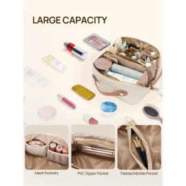 Telena Leather make up bag Large Capacity travel makeup bag cosmetic bag with Handle and Divider Open Flat Telena Leather make up bag Large Capacity travel makeup bag cosmetic bag with Handle and Divider Open Flat