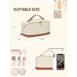 Telena Leather make up bag Large Capacity travel makeup bag cosmetic bag with Handle and Divider Open Flat Telena Leather make up bag Large Capacity travel makeup bag cosmetic bag with Handle and Divider Open Flat