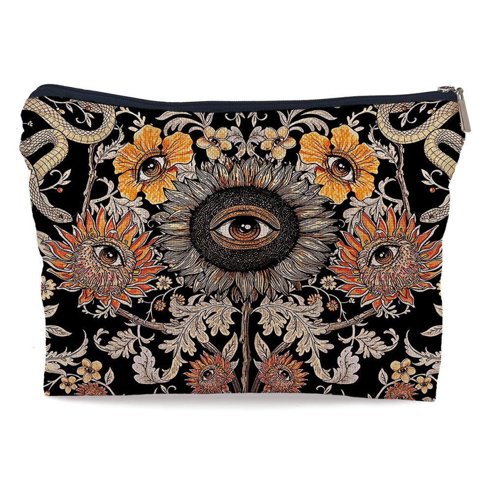 Ayxvt Tarot Evil Eye Sunflower Hippie Snake Vintage Flowers Floral Cosmetic Bag Decorative Women\'s Makeup Bag Zipper Pouch Travel Toiletry,Gifts for Tarot Lovers Women Teen Girls