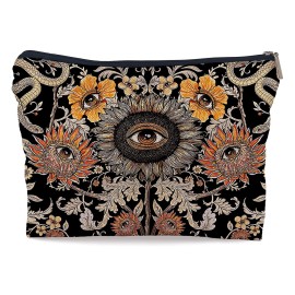 Ayxvt Tarot Evil Eye Sunflower Hippie Snake Vintage Flowers Floral Cosmetic Bag Decorative Women\'s Makeup Bag Zipper Pouch Travel Toiletry,Gifts for Tarot Lovers Women Teen Girls