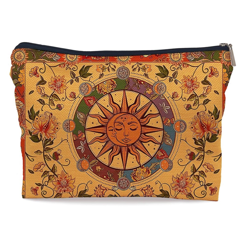 Ayxvt Boho Makeup Bag,boho cosmetic bag,Sun and Moon Makeup Bag,Hippie Flower Pouch Floral Cosmetic Bag, Boho Gifts for Women Teen Girls