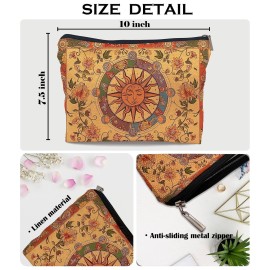 Ayxvt Boho Makeup Bag,boho cosmetic bag,Sun and Moon Makeup Bag,Hippie Flower Pouch Floral Cosmetic Bag, Boho Gifts for Women Teen Girls