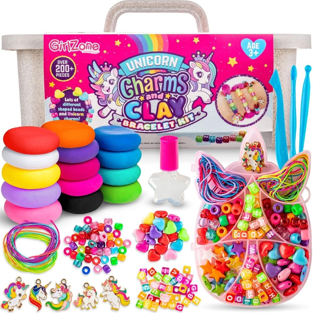 GirlZone Unicorn Clay & Charm Bracelet Kit for Girls - Jewelry Making Kit to Make Bracelets for Kids Ages 7+
