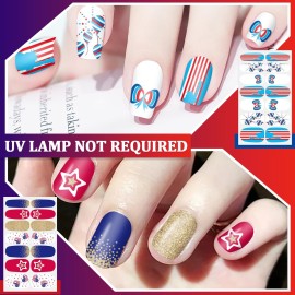 SILPECWEE 6 Sheets 4th of July Nail Wraps for Women Self Adhesive Independence Day Nail Polish Stickers Patriotic American Nail Polish Strips Fingernail Manicure Design with Nail File