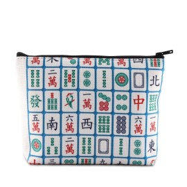 PXTIDY Lucky Mahjong Tiles Makeup Bag Mahjong Board Game Storage Bag for Mahjong Lover Mahjong Player Zipper Pouch
