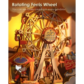 Rolife 3D Wooden Puzzles for Adults DIY Book Nook Kit 16 Ferris Wheel Music Box Model Building Set with LED Crafts for Adults Gifts for Girls Boys (Sunset Carnival)