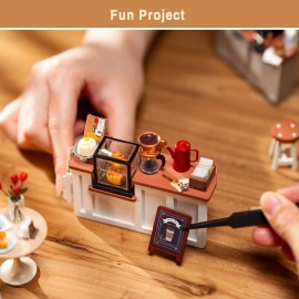 Rolife Coffee Shop Miniature Dollhouse Kit with LED Lights - DIY Crafts for Adults, Birthday Gifts and Hobbies