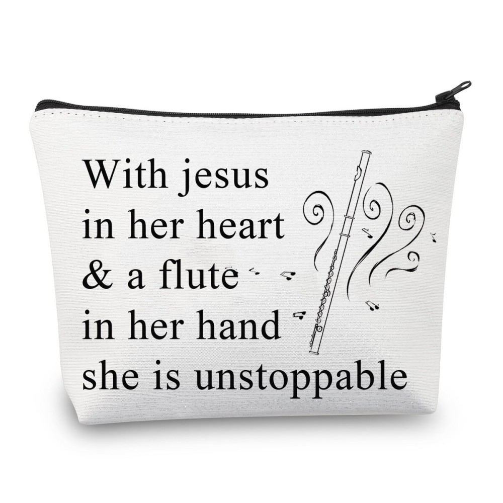 BDPWSS Flute Gift For Flute Player Gift With Jesus In Heart & A Flute In Her Hand She Is Unstoppable Makeup Bag (With Jesus Flute)