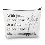 BDPWSS Flute Gift For Flute Player Gift With Jesus In Heart & A Flute In Her Hand She Is Unstoppable Makeup Bag (With Jesus Flute)