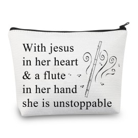 BDPWSS Flute Gift For Flute Player Gift With Jesus In Heart & A Flute In Her Hand She Is Unstoppable Makeup Bag (With Jesus Flute)