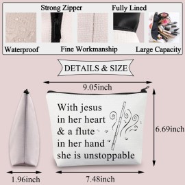 BDPWSS Flute Gift For Flute Player Gift With Jesus In Heart & A Flute In Her Hand She Is Unstoppable Makeup Bag (With Jesus Flute)