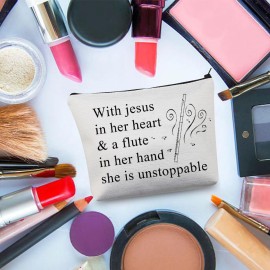 BDPWSS Flute Gift For Flute Player Gift With Jesus In Heart & A Flute In Her Hand She Is Unstoppable Makeup Bag (With Jesus Flute)