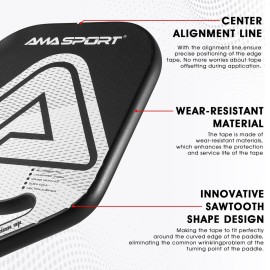 PICKLETECH Pickleball Paddle Protection Tape - Paddle Head Edge Guard - Racket Edge Protection Tape -Fit Perfectly Curved Edge -No Wrinkling