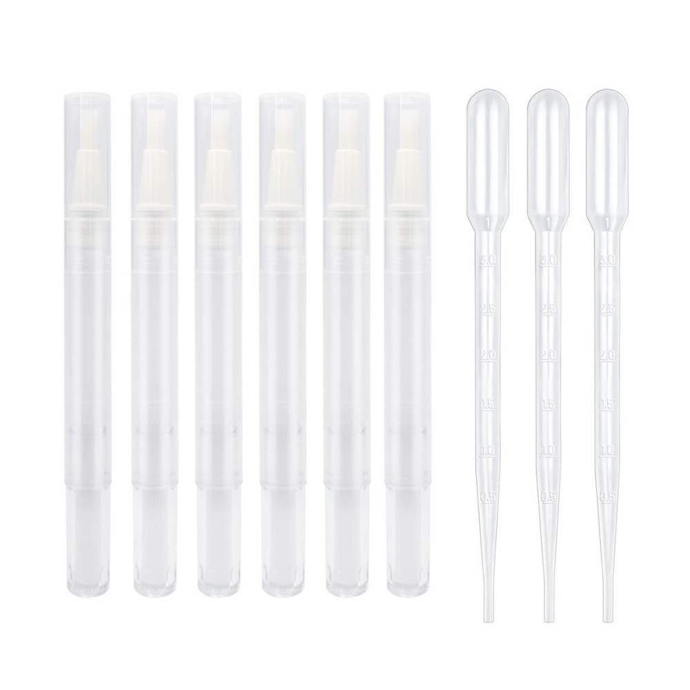 BlingKingdom 6pcs 3ml Empty Cuticle Oil Pen with 3pcs Pipettes Transparent Twist Pen Nail Oil Pen with Brush Tip Cosmetic Container Applicator for Homemade Nail Oil, Lip Gloss, Eyelash Growth Liquid BlingKingdom 6pcs 3ml Empty Cuticle Oil Pen with 3pcs Pipettes Transparent Twist Pen Nail Oil Pen with Brush Tip Cosmetic Container Applicator for Homemade Nail Oil, Lip Gloss, Eyelash Growth Liquid