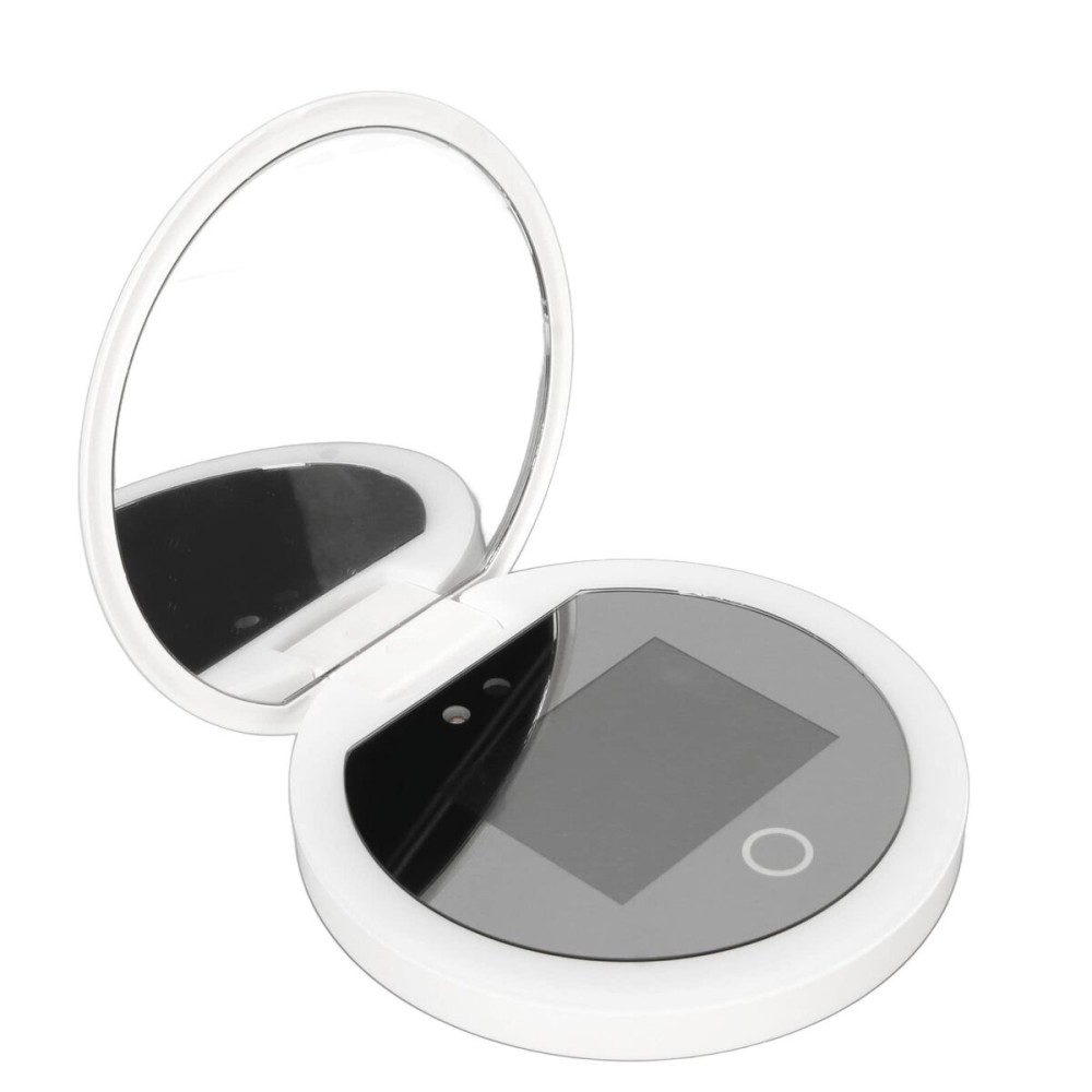 Dpofirs Portable Travel Compact Mirror with Camera for Sunscreen Test, 2X Magnification Lighted Mirror for Handbag Pocket, 3.5in Pocket Size L