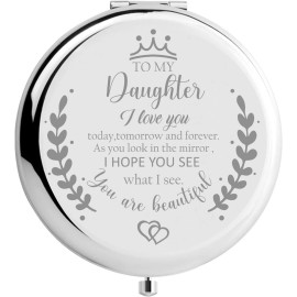 Soulpetals Daughter Gifts Compact Mirror for Daughter from Dad Mom, Daughter Birthday Gifts for Daughter Engraved Makeup Mirror for Daughter
