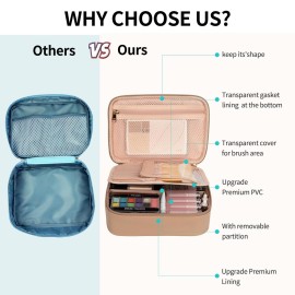 Makeup Bag, Potable Make up Bag Cute Makeup Organizer Bag for Toiletry Cosmetics Accessories with Divider and Brushes Compartments, Makeup Travel Case Cosmetic Bags Women and Girls- Beige Apricot