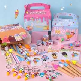 KELENO 134 Ice Cream Party Favors Two Sweet Birthday Party Supplies Notebook Pen Box Ring Sticker Toy Gift Goodie Bag Stuffer Kid Girl Candyland Decorations Donut Ice Cream Party Supplies