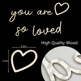 Lintran Wood You Are So Loved Wall Decor - Boho Wooden Script Art For Nursery, Children, Baby Boys And Girls Bedroom Decor - Nursery Wall Decor With Heart Decal Included