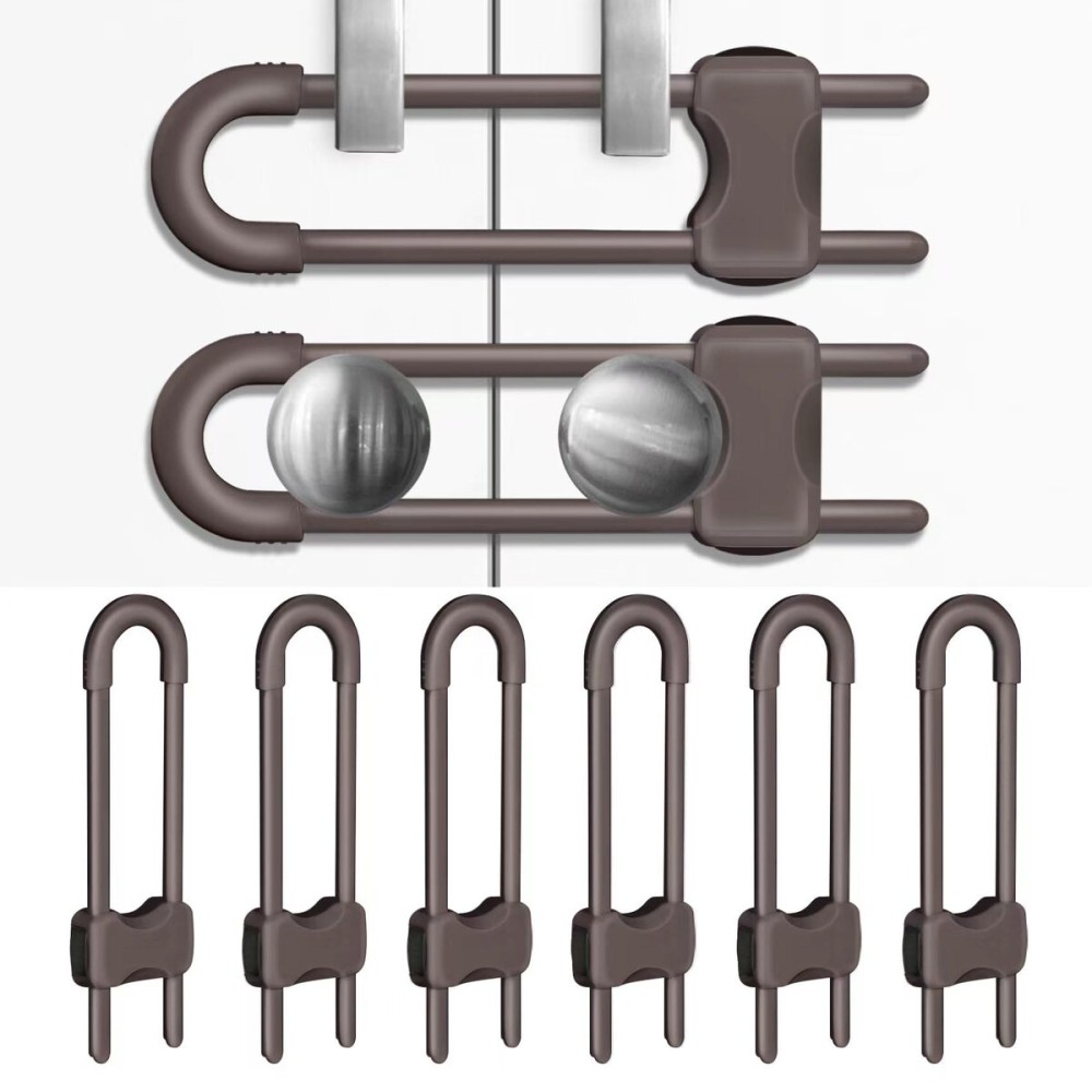 Cabinet Locks for Babies, Baby Proofing Cabinets, 6 Pack U-Shaped Child Locks for Cabinets, Child Proof Cabinet Latches,Child Safety Cabinet Locks with Adjustable by SPISPI(Brown)