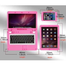 27 Pieces Dollhouse Mini Laptop Tablet and Smart Phone Newspaper Book Miniatures Hamburger Cake Coffee Juice Trolley case DIY Play Game Party Toys Accessories (Pink Set)