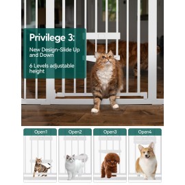 BABELIO New Version Baby Gate with Cat Door Adjustable,29-40 Metal Pet Door for Stairs & Doorways,Pressure Mounted,No Tools Needed,White