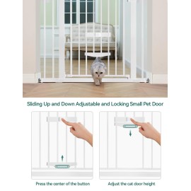 BABELIO New Version Baby Gate with Cat Door Adjustable,29-40 Metal Pet Door for Stairs & Doorways,Pressure Mounted,No Tools Needed,White