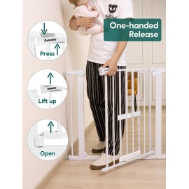 BABELIO New Version Baby Gate with Cat Door Adjustable,29-40 Metal Pet Door for Stairs & Doorways,Pressure Mounted,No Tools Needed,White