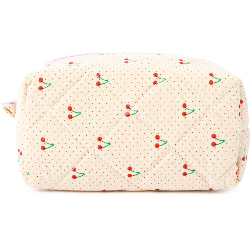 SOIDRAM Floral Makeup Bag Quilted Cosmetic Bag Puffy Coquette Makeup pouch Aesthetic Cute Travel Toiletry Bag Organizer cotton Makeup Brushes Storage Bag for Women