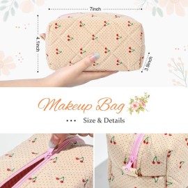 SOIDRAM Floral Makeup Bag Quilted Cosmetic Bag Puffy Coquette Makeup pouch Aesthetic Cute Travel Toiletry Bag Organizer cotton Makeup Brushes Storage Bag for Women
