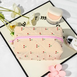 SOIDRAM Floral Makeup Bag Quilted Cosmetic Bag Puffy Coquette Makeup pouch Aesthetic Cute Travel Toiletry Bag Organizer cotton Makeup Brushes Storage Bag for Women