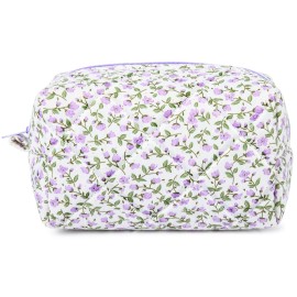 SOIDRAM Quilted Makeup Bag Floral Cosmetic Bag Puffy Coquette Makeup pouch Aesthetic Cute Travel Toiletry Bag Organizer cotton Makeup Brushes Storage Bag for Women