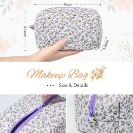 SOIDRAM Quilted Makeup Bag Floral Cosmetic Bag Puffy Coquette Makeup pouch Aesthetic Cute Travel Toiletry Bag Organizer cotton Makeup Brushes Storage Bag for Women