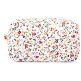 SOIDRAM Floral Makeup Bag Quilted Cosmetic Bag Puffy Coquette Makeup pouch Aesthetic Cute Travel Toiletry Bag Organizer cotton Makeup Brushes Storage Bag for Women