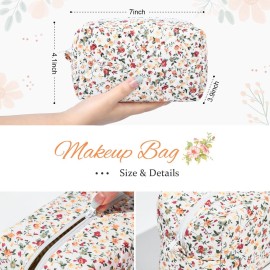 SOIDRAM Floral Makeup Bag Quilted Cosmetic Bag Puffy Coquette Makeup pouch Aesthetic Cute Travel Toiletry Bag Organizer cotton Makeup Brushes Storage Bag for Women