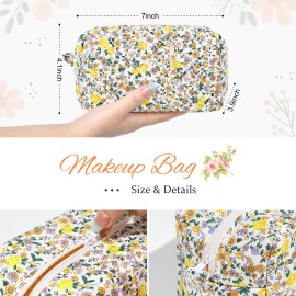 SOIDRAM Quilted Makeup Bag Floral Cosmetic Bag Puffy Coquette Makeup pouch Aesthetic Cute Travel Toiletry Bag Organizer cotton Makeup Brushes Storage Bag for Women