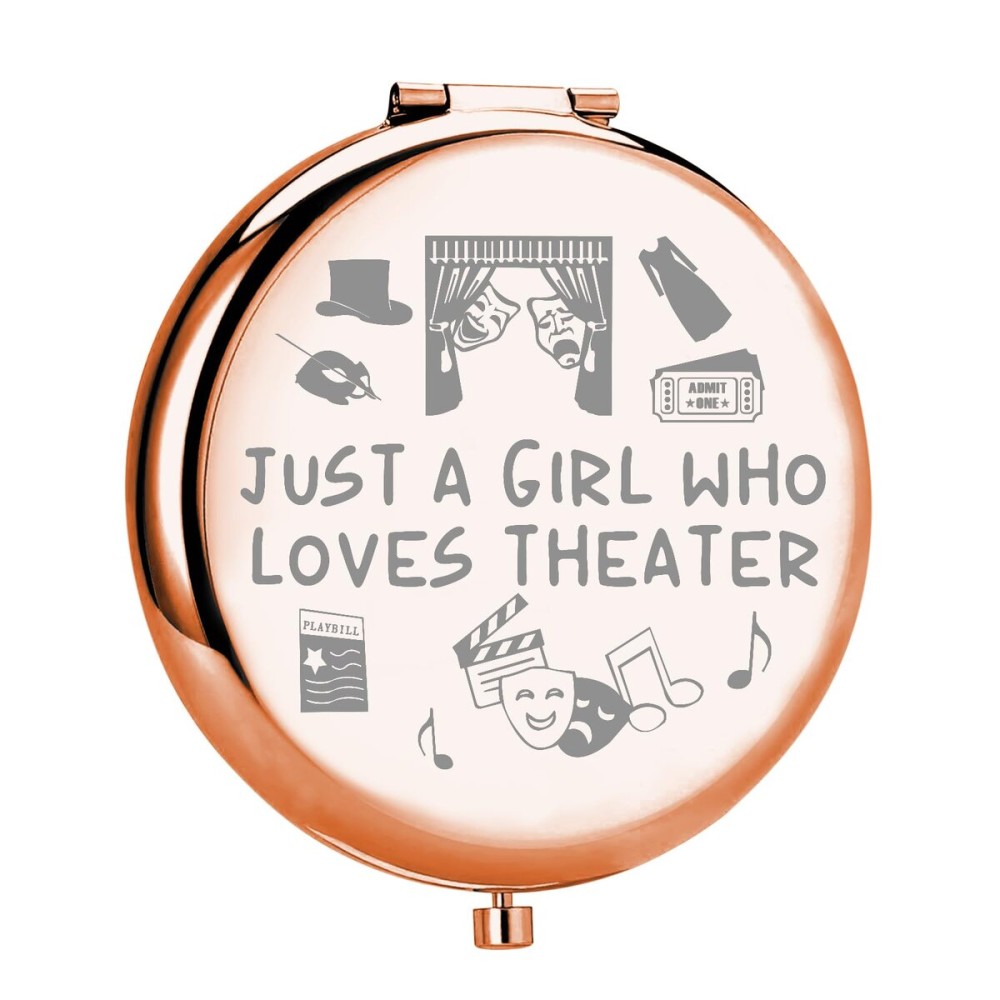 MYOSPARK Drama Theatre Compact Makeup Mirror - Rose Gold Electroplated, 2.6 x 2.8 inches - Foldable, 2-Sided for Drama Lovers - Theater Gifts