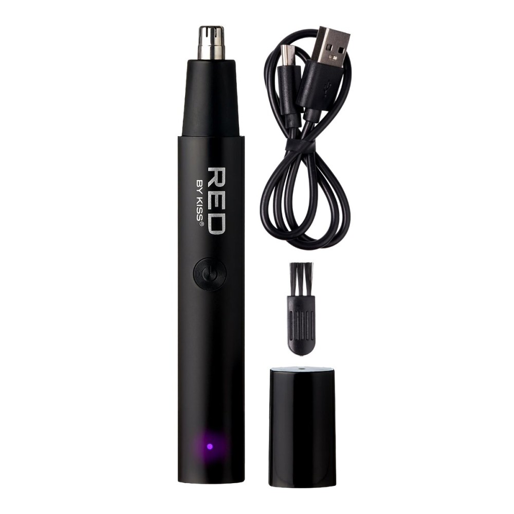 Red by Kiss Nose Hair Trimmer for Men, Rechargeable Cordless Precision Facial Clipper, Waterproof Face Hair Removal Kit, Easy to Clean