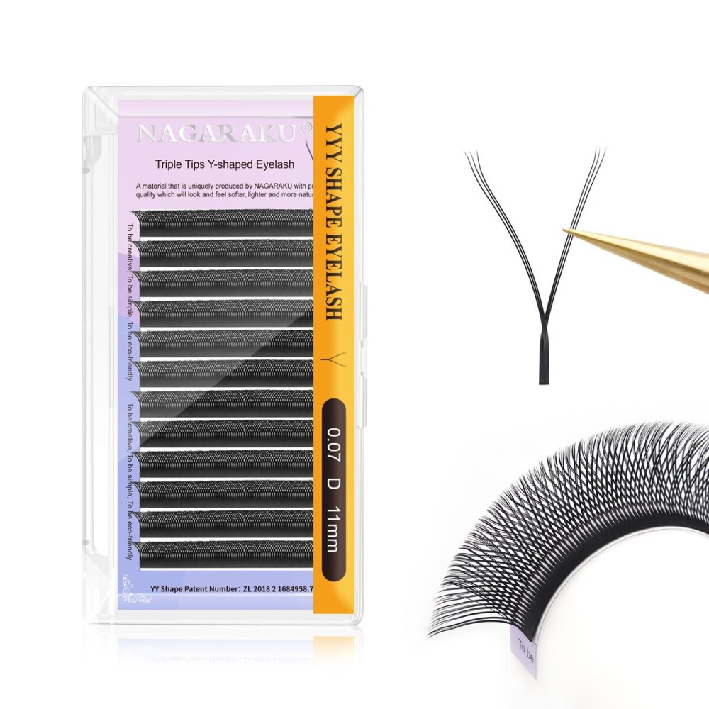 NAGARAKU 3 Tips Triple YYY Eyelash Extensions Supplies Y Lash Premade Fans 6D Russian Volume Y Shape Faux Black 12 Rows Cluster Pre Fanned Wispies Crisscross Eye Lashes(0.07mm D Curl 11mm) NAGARAKU 3 Tips Triple YYY Eyelash Extensions Supplies Y Lash Premade Fans 6D Russian Volume Y Shape Faux Black 12 Rows Cluster Pre Fanned Wispies Crisscross Eye Lashes(0.07mm D Curl 11mm)