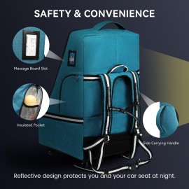 RUCYEN Rolling Car Seat Travel Bag, Padded Carseat Travel Backpack for Airplane,Large Durable Carseat Travel Bag with 4 Wheels,Adjustable Shoulder Strap and Waterproof Base Blue