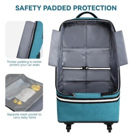 RUCYEN Rolling Car Seat Travel Bag, Padded Carseat Travel Backpack for Airplane,Large Durable Carseat Travel Bag with 4 Wheels,Adjustable Shoulder Strap and Waterproof Base Blue