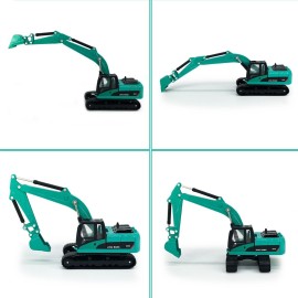 Flatbed Truck Toy with Crawler Excavator Toy Tractor Semi Tow Truck Transport Trailer Metal Diecast Construction Vehicles 2 in 1 Vehicle Playset Friction Powered Toy Trucks for Boys Kids Gift, red