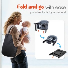Hook On High Chair - Portable & Foldable for Babies 6-36 Months, Family & Travel Use with Carry Bag (Grey)