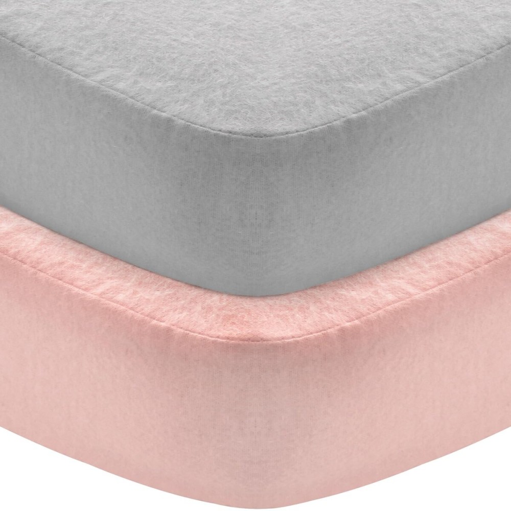 Flannel Crib Sheet 2 Pack, 100% Cotton Flannel, Heavenly Soft Fitted Sheet for Standard Crib (28 X 52) and Toddler Mattresses, Grey&Pink