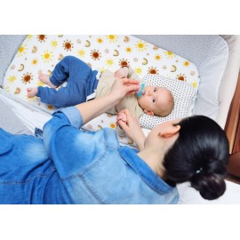 Jola\'s House 4 Pack N Play Sheets - Mini Crib Sheets Boho Nursery Sheets, Sunshine & Rainbow Design - Neutral Unisex Fitted Baby Crib Sheets for Baby Boys or Girls