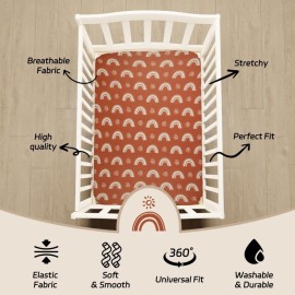 Jola\'s House 4 Pack N Play Sheets - Mini Crib Sheets Boho Nursery Sheets, Sunshine & Rainbow Design - Neutral Unisex Fitted Baby Crib Sheets for Baby Boys or Girls